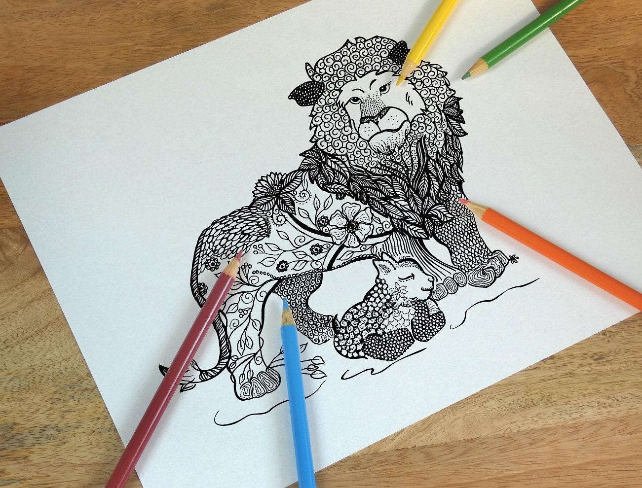 Lion and Lamb Printable Coloring Page Adult coloring | Etsy