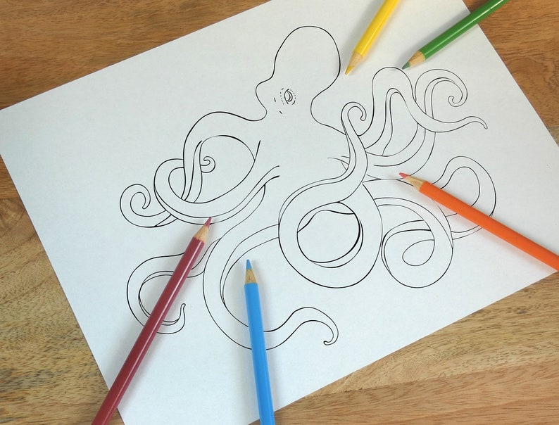 Download Octopus Sea Creature Printable pdf Coloring Page Adult | Etsy