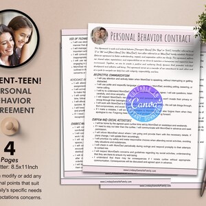Contract Template for Parenting Teens, Personal Behavior Agreement, Editable Contract, Instant Download