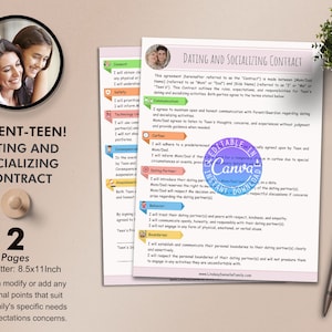 Contract Template for Parenting Teens Behavior, Dating and socializing Agreement, Editable Contract, Instant Download