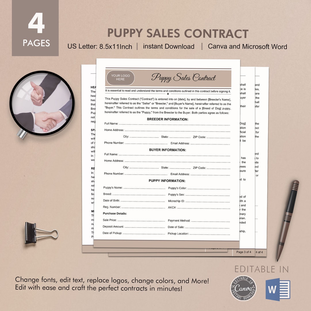 Puppy Sales Contract Template Digital Instant Download Etsy Puppy Sales Contract Template Digital Instant Download Etsy