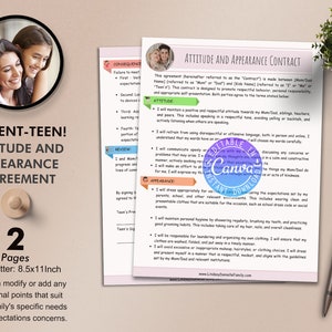 Contract Template for Parenting Teens Behavior, Attitude and Appearance Agreement, Editable Contract, Instant Download