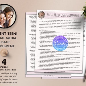 Social Media Usage Agreement, Contract Template for Parents and Teens, Editable Template, Instant Download