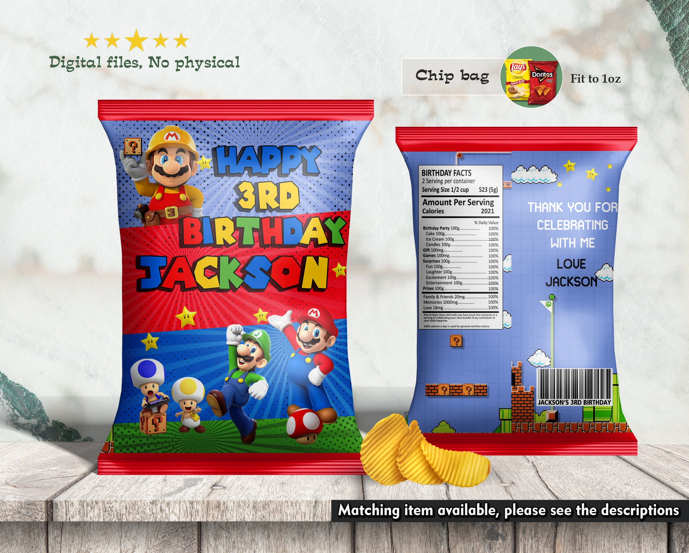 Super Mario Chip bag Template Super Mario Birthday Chip Bag | Etsy