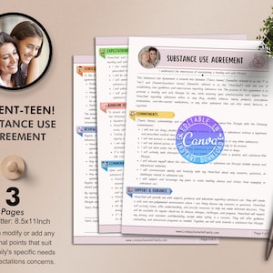 Contract Template for Parenting Teens Behavior, Substance Use Agreement, Editable Contract, Instant Download