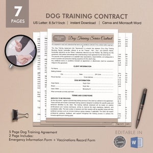 Dog Training Contract, Puppy Trainer Agreement, Editable Template, Digital Instant Download