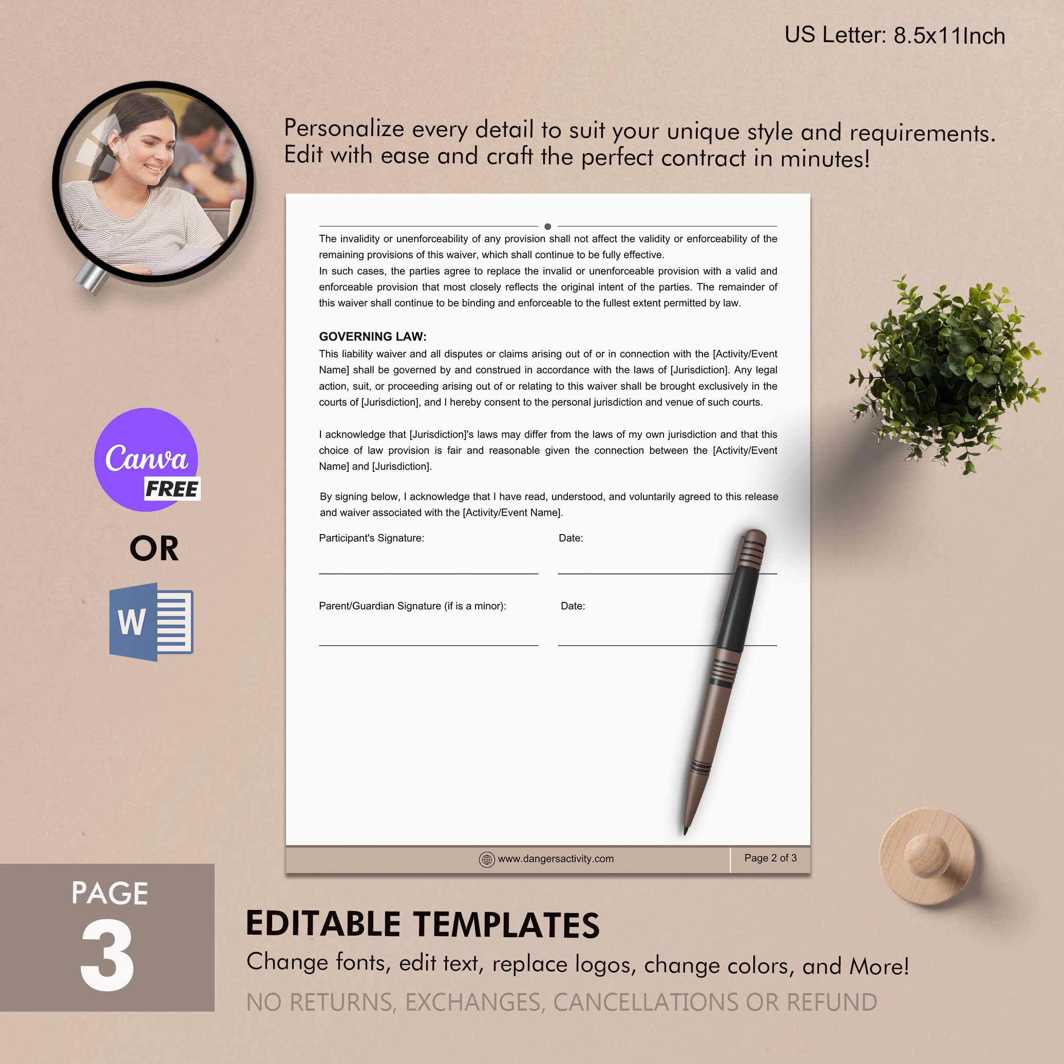 General Liability Waiver Template, Liability Release Form, Legal ...