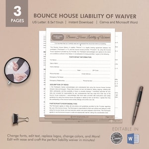 Bounce House Liability Waiver, Bounce House Rental Legal Protection, Editable Template, Instant Download