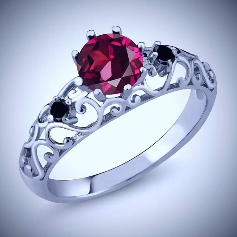 Blood Ruby Vampire Black Diamond Vintage Engagement Ring | Etsy