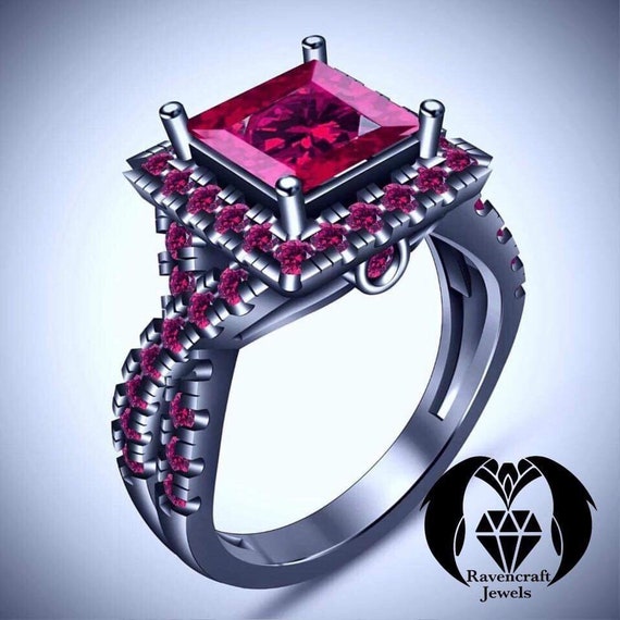 Vampire Princess Cut Blood Ruby Infinity Black Gold Engagement | Etsy