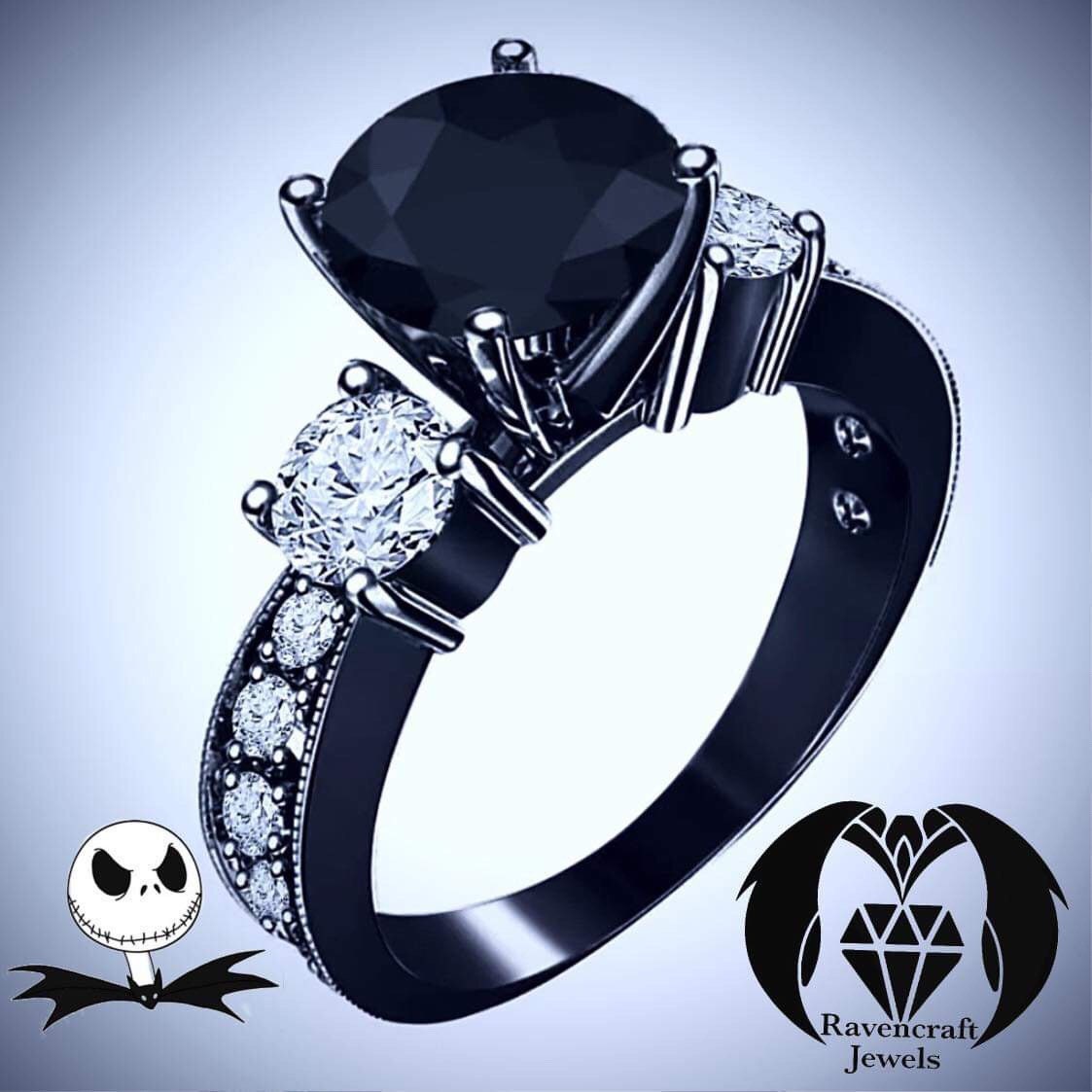 Jack Skellington Inspired Black Gold Diamond Engagement Ring | Etsy