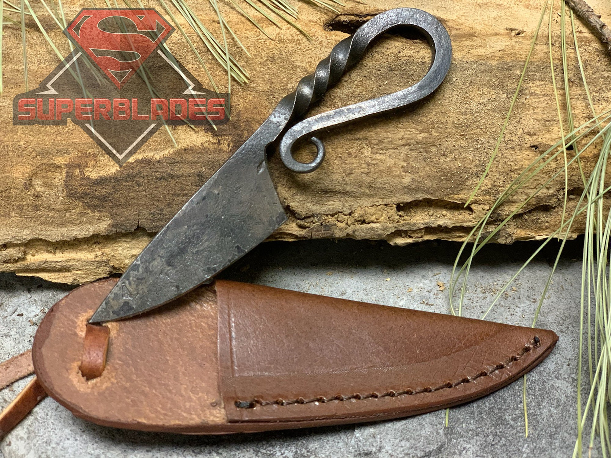 Viking Medieval Neck Knife - Blackend Carbon Steel Leather Sheath