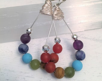 7 Chakra Earrings | Matte Gemstone Earrings | Gift for Her | Yoga Earrings | Meditation Jewelry |  Boho Jewelry