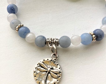 Blue Aventurine Bracelet, White Jade Gemstone Bracelet, Dragon Fly Bracelet, Crystal Jewelry Gift for Her