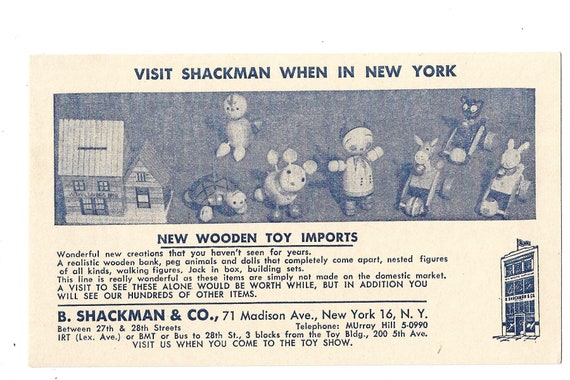 1950 Advertising Postcard B Shackman Co Ny New Wooden Etsy