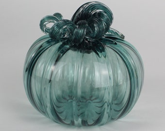 Pine Green Handblown Decorative Glass Pumpkin