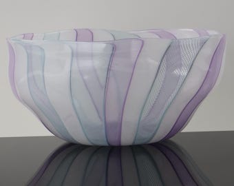 Large Pink, White and Blue Zanfirico Cane Bowl