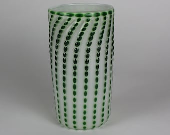 White and Green Polka Dot Decorative Cylinder Vase