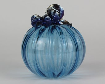 Blue and Gold Handblown Decorative Glass Pumpkin
