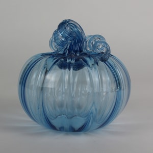 Blue Handblown Decorative Glass Pumpkin