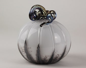 Black and White Handblown Decorative Glass Pumpkin