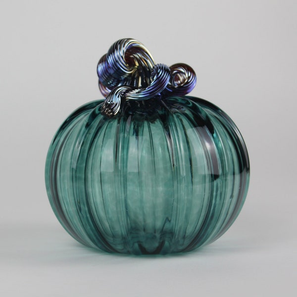 Pine Green and Gold Handblown Decorative Glass Pumpkin