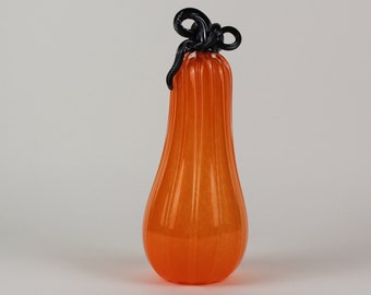 Handblown Orange and Black Decorative Gourd Pumpkin