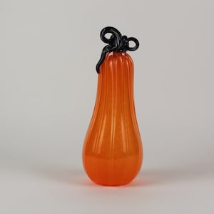 Handblown Orange and Black Decorative Gourd Pumpkin