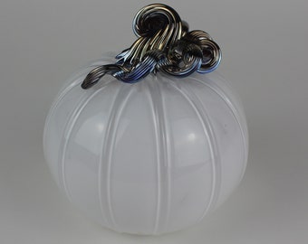 White and Gold Handblown Decorative Glass Pumpkin