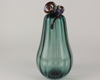 Handblown Green and Silver Decorative Gourd Pumpkin