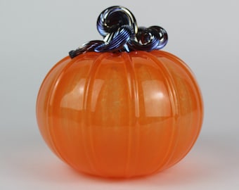 Orange and Gold Handblown Decorative Glass Pumpkin