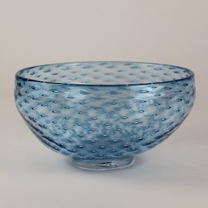 Handblown Sea Blue Bubble Glass Bowl