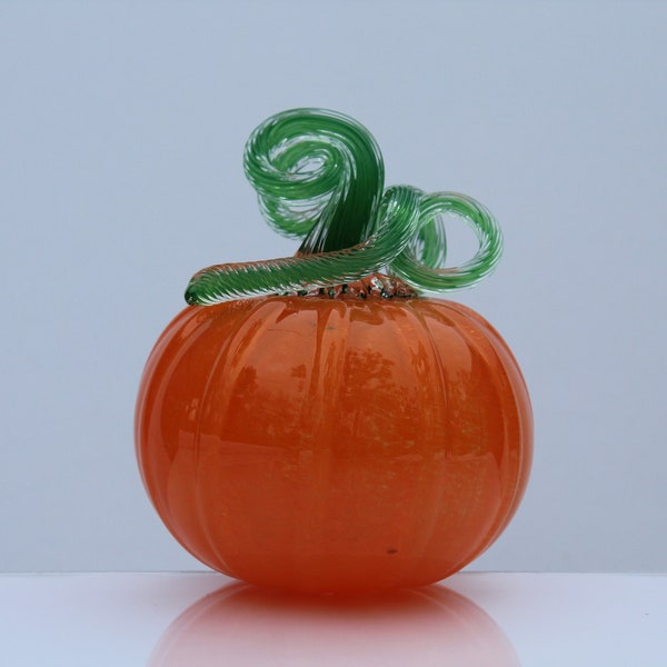 Traditional Orange and Green Handblown Decorative Glass Pumpkin