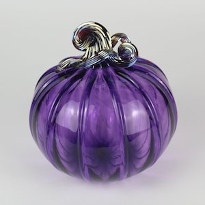 Violet and Gold Handblown Decorative Glass Pumpkin