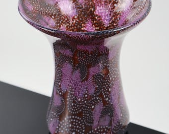 Maroon and Pink Handmade Glass Murrine Vase