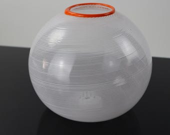 Handmade White Filigrana Vase with Orange Lip Wrap