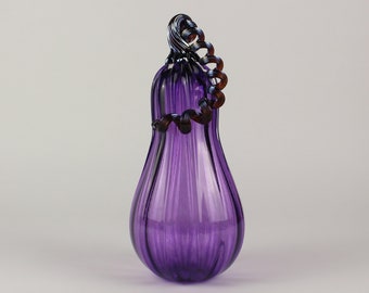 Handblown Purple and Silver Decorative Gourd Pumpkin