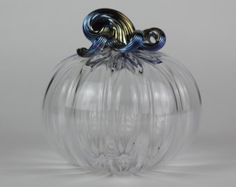 Clear and Gold Handblown Decorative Glass Pumpkin