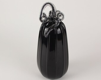 Handblown Full Black Decorative Gourd Pumpkin
