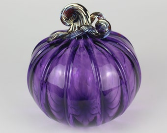 Violet and Gold Handblown Decorative Glass Pumpkin