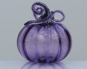 Deep Purple Handblown Decorative Glass Pumpkin
