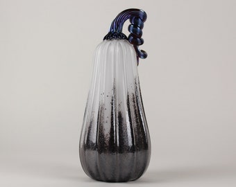 Handblown Black and White Decorative Gourd Pumpkin
