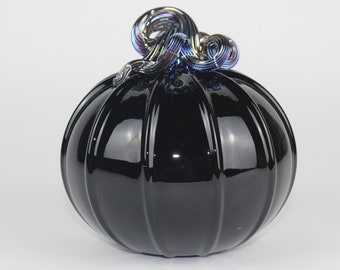 Full Black and Gold Handblown Decorative Glass Pumpkin