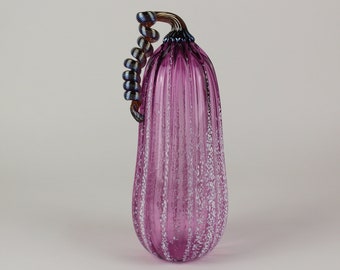 Handblown Pink and White Decorative Gourd Pumpkin