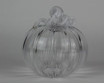 Clear and White Handblown Decorative Glass Pumpkin