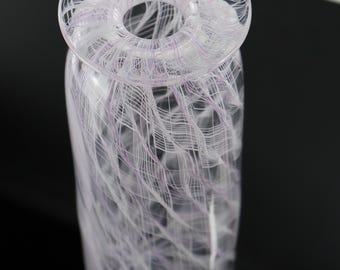 Handblown Pink and White Merletto Bottle