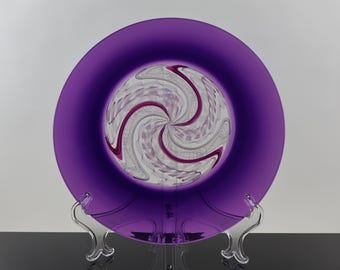 Large Royal Purple and Cane Handblown Glass Rondel Platter