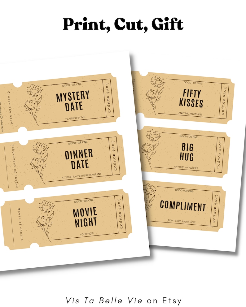 30 Printable Love Coupons, Gift for Him Christmas, Birthday, Valentines Day, Anniversary Love ...