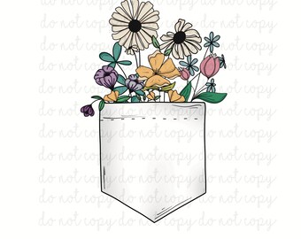 Hand drawn wildflower pocket detail, decal DIGITAL DOWNLOAD  png, floral sublimation, waterslide, tumbler decal, dtf print