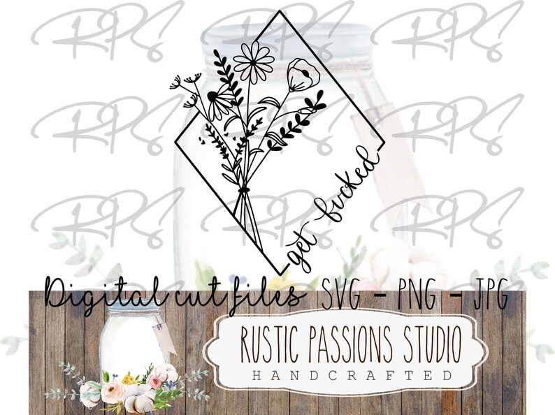 May include: Black and white line art illustration of a bouquet of flowers in a diamond shape with the text "get booked" written on the side.